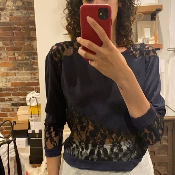 Patterson J. Kincaid Tops - Navy blue and lace top